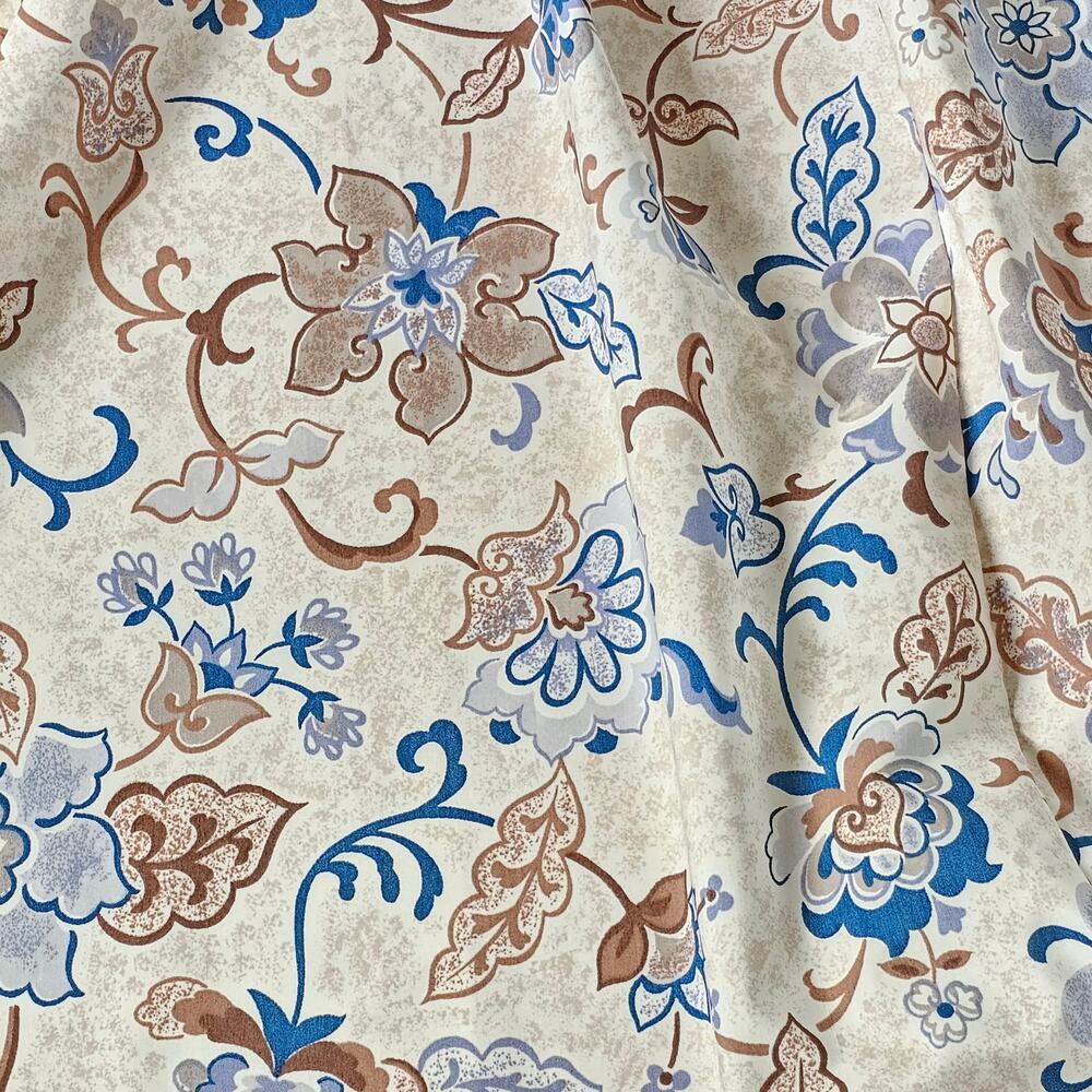 Floral Drapery Panels Pair 64x63" Blue Brown Lined Curtains VTG Montgomery Wards